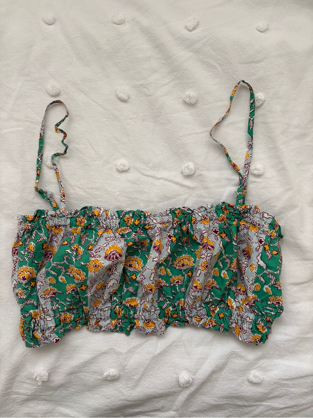 RHODE Green Floral Smocked Crop Top